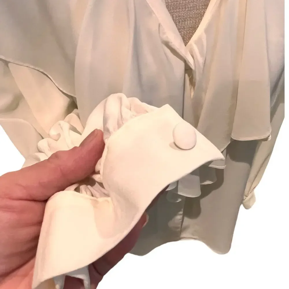 Vintage Size 8/S/M? Petite Sophisticate Womens Ruffled Blouse Ivory Long Sleeve - Picture 6 of 9